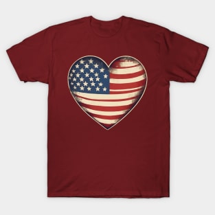 Vintage USA Flag Heart Shaped T-Shirt